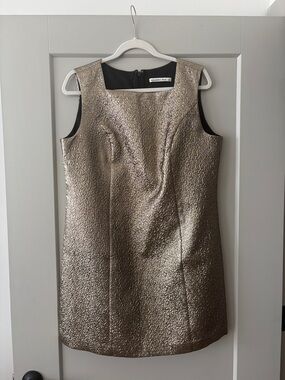 Metallic Gold Textured Sleeveless Shift Dress